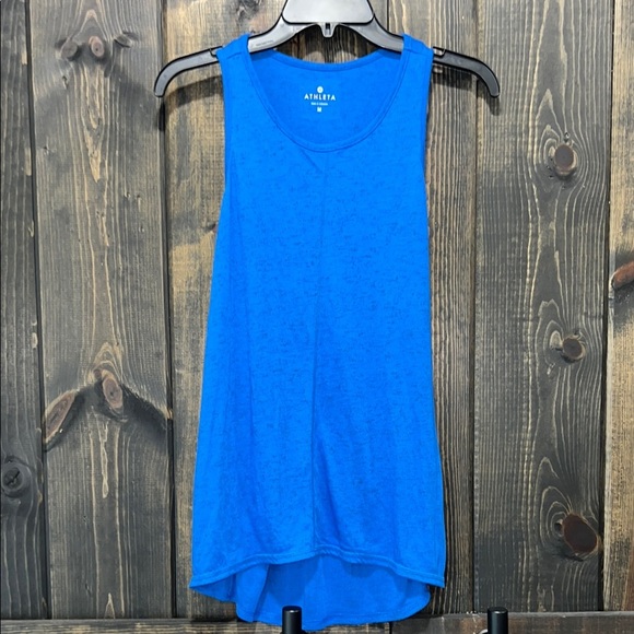 Athleta Racerback Tank Top M Blue Hi Low Hem Heathered Stretch Workout Athletic - Picture 1 of 8